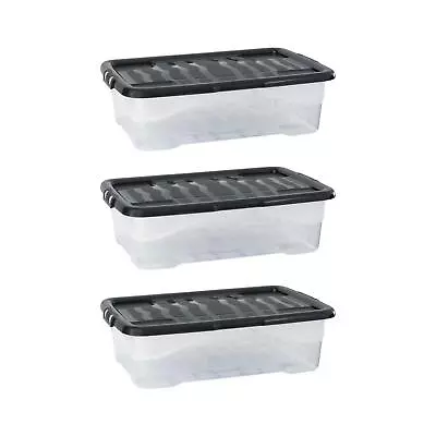 £18.99 • Buy Strata 30 Litres Curve Underbed Box & Lid - Clear / Black Lid, 3 Pack