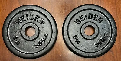 RARE Pair Of Vintage 3lb (1.36kg) Weider Standard Barbell Weight Plates • $29.95