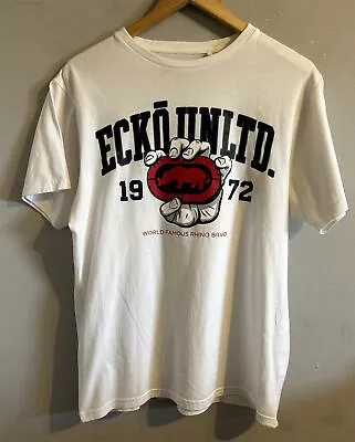 Ecko Unltd T Shirt Rhino Hand Y2K Skater Logo White Size Large • £14.99