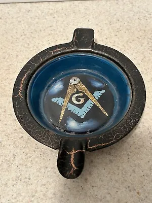 Vintage Free Mason - Masonic Symbol Ashtray - Excellent Condition Brass & Glass • $38.99