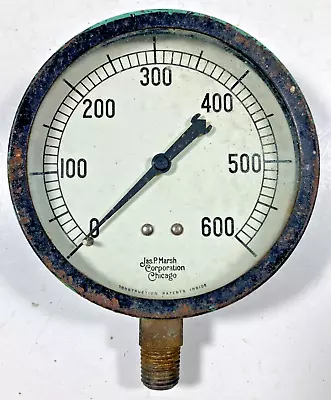 Vintage JAS P MARSH Co 3.5  600 PSI PRESSURE GAUGE Test CHICAGO Steam Steampunk • $40