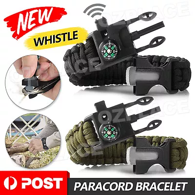 Survival Paracord Bracelet 5in1 Flint Fire Starter Whistle Compass Outdoor Emerg • $4.95