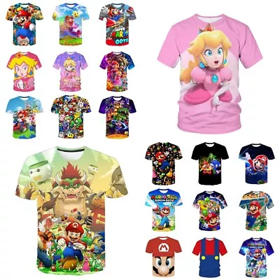 Adult Kids Super Mario Peach 3D T-shirt Casual Short Sleeve Costume Tee Top Gift • £5.99