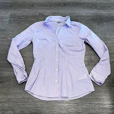 H&M Shirt Women's Size 6 Pink Stripe Long Sleeve Button Up Shirt Preppy Casual • $2.70