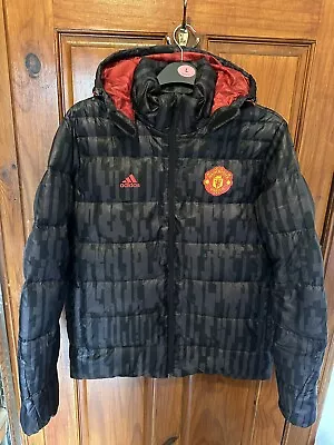 Adidas Manchester United Man Utd Black Puffer Jacket Adult Size M • £30