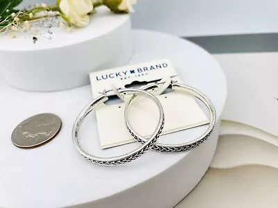 Lucky Brand Vintage Silver Tone Hoop Earrings • $11.99