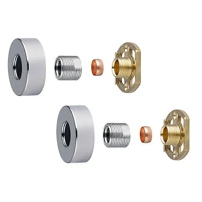 Shower Bar Valve Easy Fast Fix Fitting Kit: Round Chrome Shrouds Fixing Included • £8.28