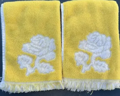 2 Vintage Martex Bath Hand Finger  Towels Elegance Rose Sculpted Yellow 17 X11  • $16.09