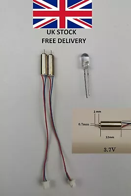 2pcs Of 3.7V DC 60000RPM 4x12mm Micro Coreless Motor RC Helicopter/micro Plane • £3.45