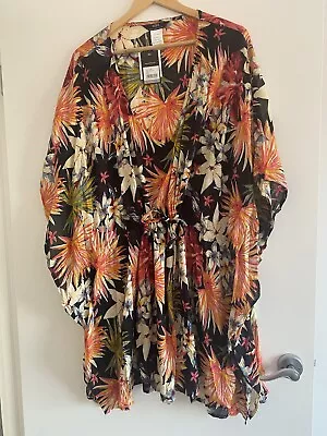 Sara Kaftan Beach Pool Cover Up🔆size 3XL 20 22 NWT $89 Tropical Print • $24.80