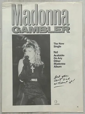 MADONNA - GAMBLER 1985 Full Page UK Magazine Ad • $4.87