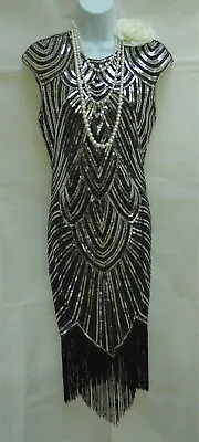 £29.99 • Buy 1920's Gatsby Vintage Charleston Sequin Beaded Tassel Flapper Dress Size 14
