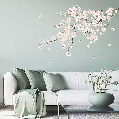 Cherry Blossom Wall Stickers White Flower Tree Branch Peel And Stick Wall Art De • $17.49