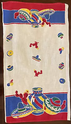 Vintage Linen/cotton Mexican Themed Tea Towel 29  X 16  • $9.50