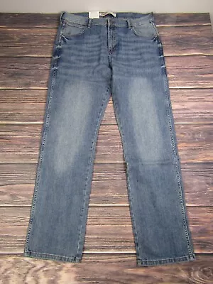 Wrangler NEW NWT Mens 34x34 Slim Straight Blue Denim Jeans Relaxed • $19.99