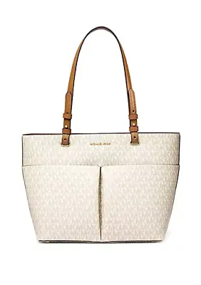 MICHAEL KORS Bedford Medium Top Zip Pocket Tote Bag Vanilla MK Logo New Sealed • $119.99