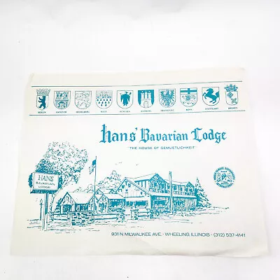 Vintage Paper Placemats Place Mats Hans Bavarian Lodge Wheeling IL FLAWs • $18.99