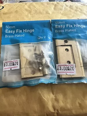 Cheapest On EBay 2x2 Pkts-2”(50mm) Brass Plated Steel Easy Fit Hinges For Doors • £3