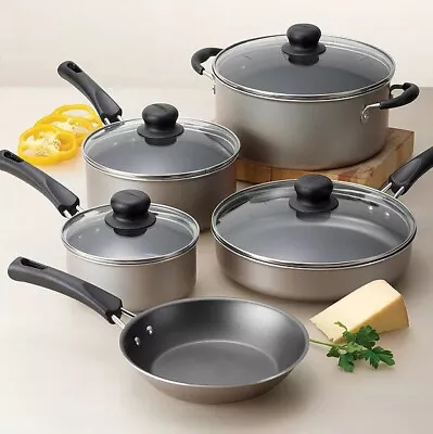 $24.99 • Buy 9 Pieces Nonstick Pots & Pans Cookware Set Kitchen Kitchenware Cooking Champagne