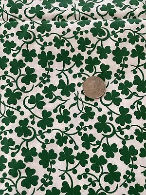 Lucky Clover Print Cotton Fabric Quilting St Patricks Irish 3 Leaf 44 W X 70 L • $17.77