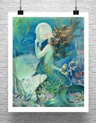 Mermaid With Pearl Underwater Vintage Fine Art Giclee Print On Premium Canvas • $16.38