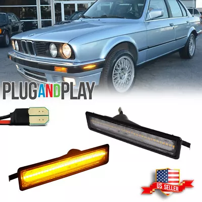 Clear Lens Amber LED Front Bumper Side Marker Lights For BMW E30 3 E34 5 Series • $26.99