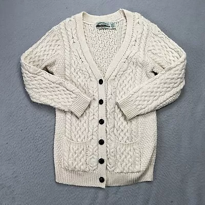 Aran Crafts Sweater Adult Small Cream Cardigan Cable Knit Fisherman Merino Wool • $30.93