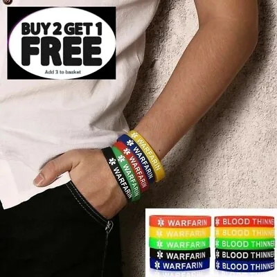 Warfarin / Blood Thinner Silicone Wristband Medical Alert Bracelet Health • £2.79