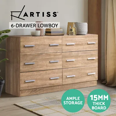 Artiss 6 Chest Of Drawers Dresser Tallboy Storage Cabinet Bedroom Oak VEDA • $160.95