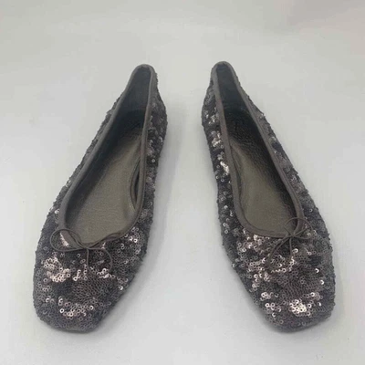 $42 • Buy Adrianna Papell Zoe Ballet Flats Shoes Gray Leather Slip On Sequin 9.5 M