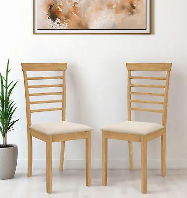 2 X Solid Wood Dining Chairs | Wooden Kitchen Table Seat Pair In Oak Finish • £94.99