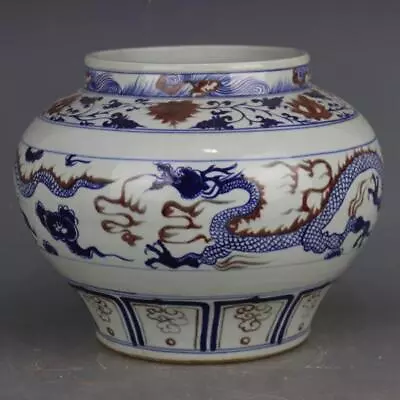 Chinese Porcelain Jingdezhen Blue And White Underglaze Red Dragon Pot 12.99 Inch • $221.90