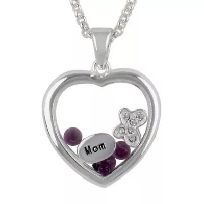 Looking Glass Silver Plate Mom Necklace Heart • $76.17