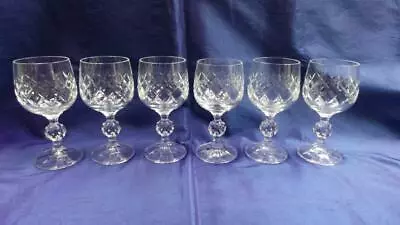 Retro Vintage Bohemia 24% Lead Crystal Medium Wine Glasses X 6 Bristol Czech • $55