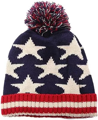 USA American Flag Stars Beanie - Cuffed Cap Knit Winter Stocking Hat - Cute Gift • $8.99