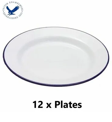 Falcon Traditional Genuine Enamel 26cm Flat Dinner Plate White Enamel X 12 • £59.95