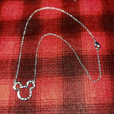 Mickey Mouse Silhouette Rhinestone Silver Necklace • $10.99