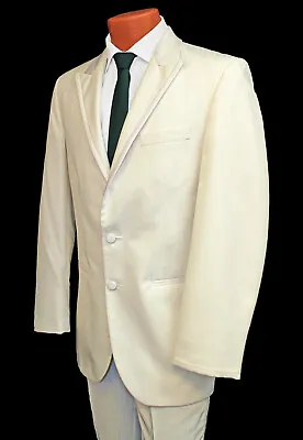 Men's Jean Yves Striped Ivory Tuxedo With Pants Cheap Halloween Costume 37R 31W • $19.99