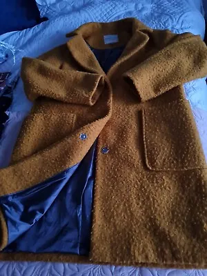 George Outerwear Ladies Coat Bobble Design Size 14 Mustard Patch Pockets Lined • £6.50