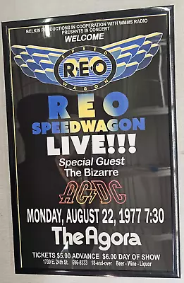 REO Speedwagon & ACDC Cleveland Agora 1977 Concert Poster- 11 X 17 Framed • $21.99