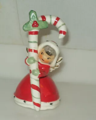 Vintage 1956 NAPCO Ceramic CHRISTMAS Bell ANGEL Grey Hair Candy Cane Holly Retro • $51