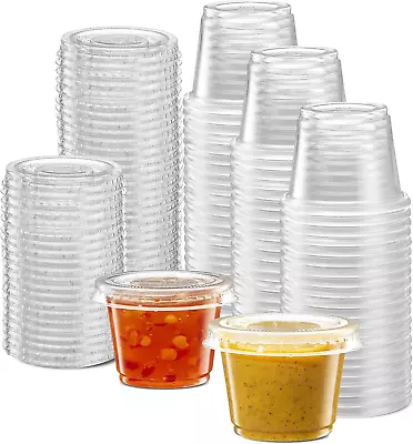 (1 Oz - 200 Sets) Clear Diposable Plastic Portion Cups With Lids Small Mini Con • $18.49