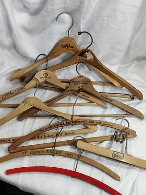 Lot Of 8 Vtg Wood Wooden Hangers Advertising Dept Stores Hotel Pant Skirt Suit • $24.44