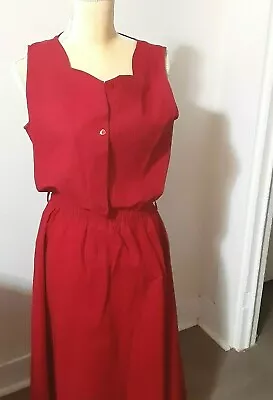 Vintage Florissant Red Sleeveless Dress Full Skirt Cotton Short Jacket MP • $11.20