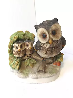 Vintage Homco Porcelain Owl & Owlets Figurine #1298 Bisque Ornithology 1970's • $13