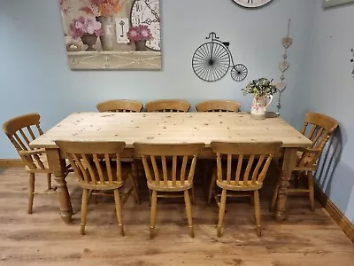 Solid Pine Farmhouse 7ft Table And 8 Chairs Dining Set • £1299