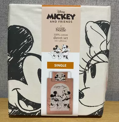 Disney Mickey Minnie Mouse SINGLE Duvet Cover Bed Set 100% COTTON Grey Pink  B49 • £14.99