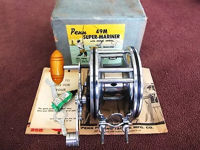 Vintage Penn No. 49M Super Mariner Big Game Reel W/Box Paper Tool  - GOOD CD!! • $159