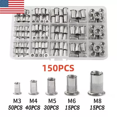 150pcs Stainless Steel Rivet Nut Kit Metric Rivnuts Nutsert Assorted M3-M8 Set • $16.13