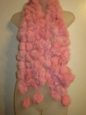 Rabbit Fur Scarf Soft Pink Pom Pom Winter Holiday Party Warm CHIC Stylish Layer • $14.95